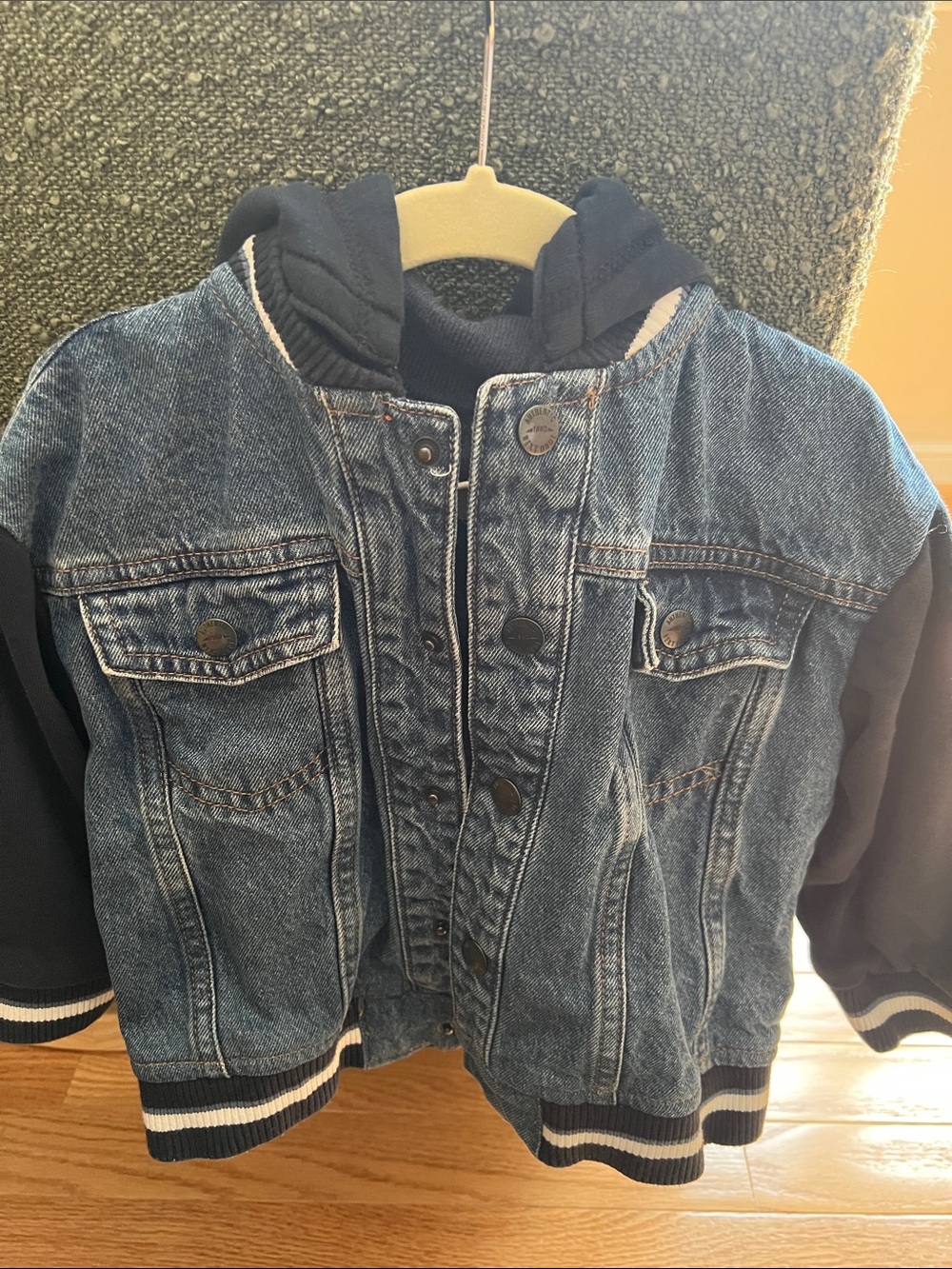 Kids Blue Denim Hooded Jacket - Casual Layering Coat